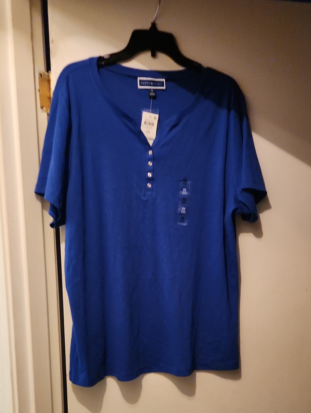 Karen Scott Cobalt Blue Short Sleeve Henley Tee